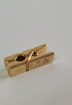 CELINE Brooch. Vintage Gold Tone Peg Tie Clip 