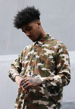 VINTAGE CAMO CAMOUFLAGE LONG SLEEVE SHIRT