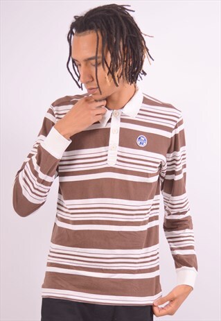 VINTAGE NORTH SAILS POLO SHIRT LONG SLEEVE STRIPES BROWN