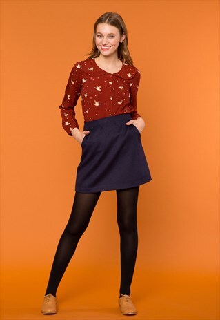 RED FLYING DUCKS PRINT BLOUSE