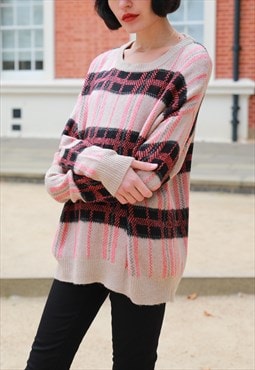 Long Sleeve Jumper in Pink and Beige Check Print