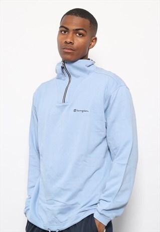 VINTAGE CHAMPION LOGO 1/4 ZIP SWEATSHIRT BLUE