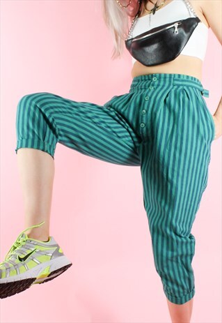 VINATGE 90S Y2K 3/4 BLUE STRIPED CARROT LEG CROPPED TROUSERS