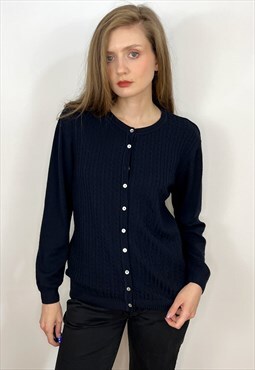 Vintage Navy Blue tasmanian merino cardigan 