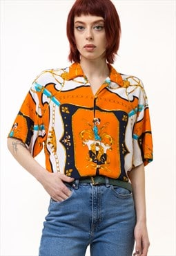 Abstract Pattern Natural Fabric Short Sleeve Shirt 5542