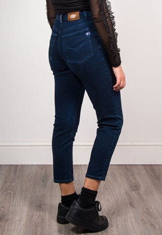 90'S VINTAGE HIGH WAIST DARK BLUE DENIM SKINNY JEANS