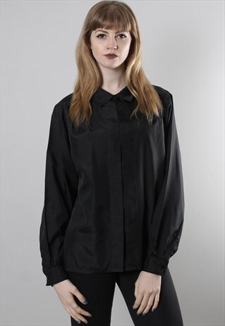 VINTAGE 80S BLACK PLEATED BLOUSE
