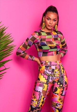 WARP PRINT MESH CROP TOP