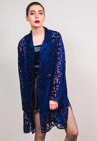 VINTAGE 90'S BLUE VELVET BURN OUT KIMONO OPEN SHIRT