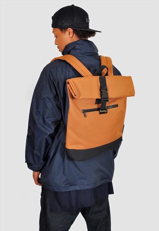 CAMEL ROLL TOP LAPTOP BACKPACK