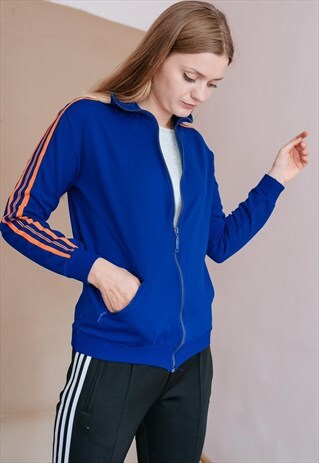 VINTAGE 80S BLUE TRACK JACKET WITH ORANGE STRIPE