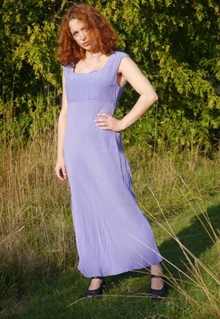 VINTAGE 90S PURPLE LILAC MAXI FLORAL EMBROIDERED DRESS