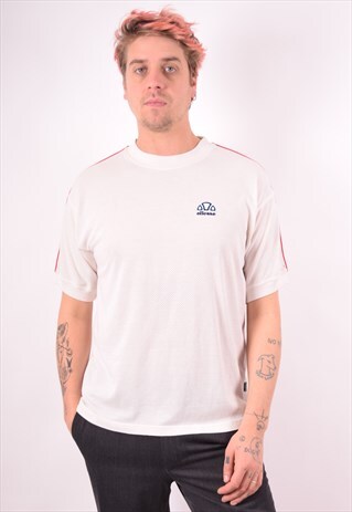 ELLESSE MENS VINTAGE T-SHIRT TOP LARGE WHITE 90S