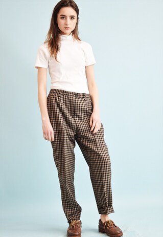 90'S CLASSY OVERSIZED HIGHWAISTED TARTAN TROUSERS