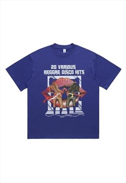 Reggae fan t-shirt retro musician tee grunge top in blue