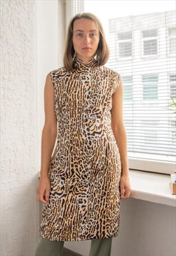 Vintage 80's Brown Animal Print Midi Dress