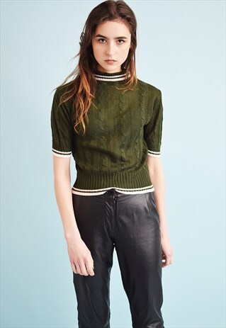 70'S RETRO KNITTED MOSS GREEN CROP JUMPER TOP