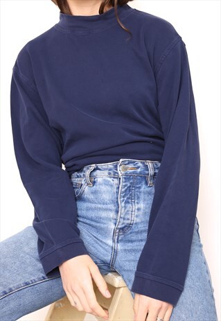 VINTAGE 90S NAVY POLO HIGH TURTLE ROLL NECK TOP