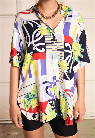 90'S RETRO ABSTRACT PRINT FESTIVAL BLOUSE TOP