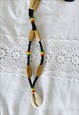 VINTAGE Y2K 00S SHELL, WOOD & BEAD BOHO NECKLACE