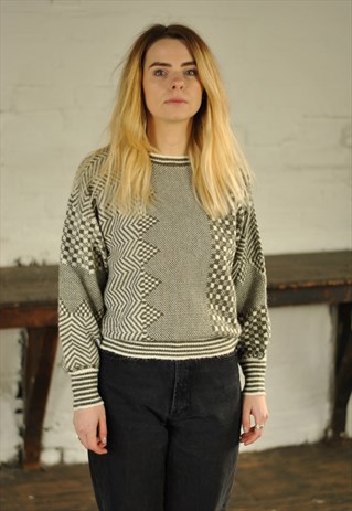 VINTAGE 80S PATTERNED WOOL JUMPER