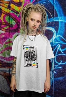Gay King T-shirt LGBT rainbow heart tee Pride top in white