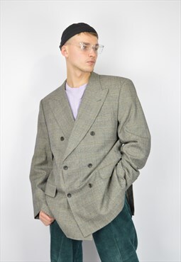 Vintage grey checkered classic 80's wool suit blazer