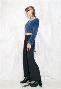 Vintage Y2K Wide-leg Trousers in Grey Checked