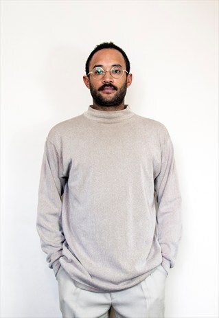 90S MINIMALIST SILK FEEL TAN MOCK TURTLE NECK TEE XL