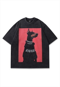 Dobermann t-shirt Pinscher tee dog print top vintage grey