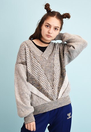 80'S RETRO JAZZY MONOCHROME SLOUCHY KNIT JUMPER