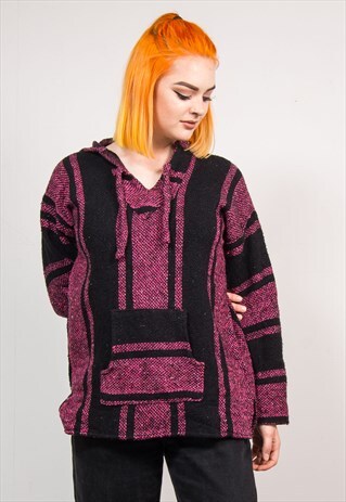 VINTAGE 90'S PINK STRIPED BAJA FESTIVAL HOODIE JUMPER