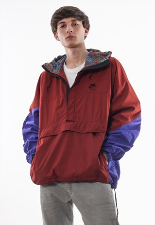 VINTAGE NIKE ACG SHELL PULLOVER WINDBREAKER 90S RED PURPLE