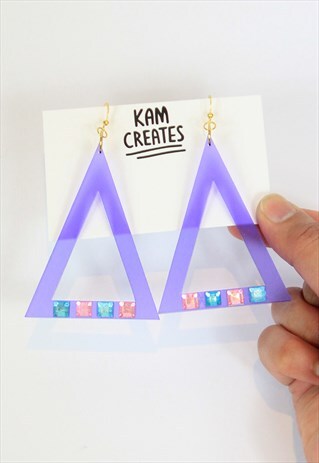 TRIANGLE STATEMENT EARRINGS IN PURPLE FROST WITH GEMS