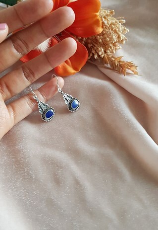 VINTAGE STERLING SILVER EARRINGS WITH LAPIS LAZULI