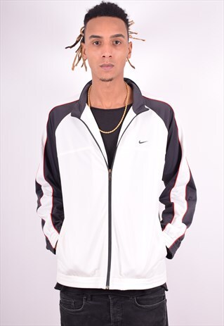 NIKE MENS VINTAGE TRACKSUIT TOP JACKET LARGE WHITE 90'S