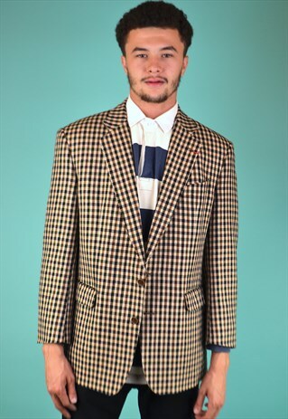 VINTAGE 80'S BURBERRY CHECKED WOOL BLAZER SUIT JACKET