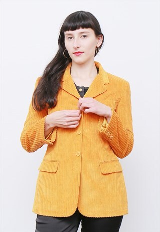 RARE VINTAGE 80'S MOSCHINO MUSTARD CORDUROY BLAZER JACKET