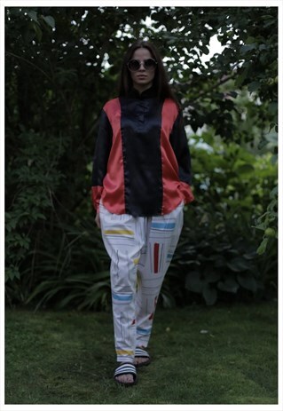 VINTAGE 90'S BLACK/RED LONG SLEEVED BLOUSE