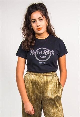 VINTAGE 90'S BLACK HARD ROCK CAFE LONDON RHINESTONE T-SHIRT