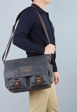 VINTAGE LOOK LEATHER AND CANVAS MESSENGER