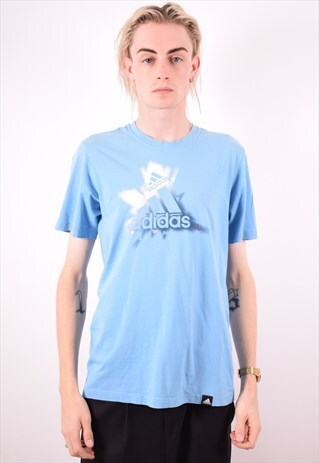 ADIDAS MENS VINTAGE T-SHIRT TOP MEDIUM BLUE 90S