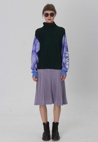 REWORKED OVERSIZED PUMA LAVENDER DRESS, PLEATED, TURTLE NECK