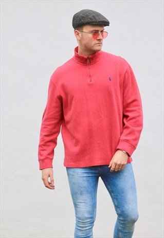 RALPH LAUREN 1/4 ZIP PASTEL FUSCIA PINK SWEATSHIRT