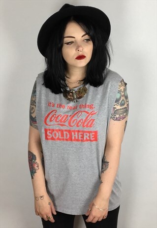 REWORKED COCA COLA T-SHIRT IN GREY SIZE MEDIUM