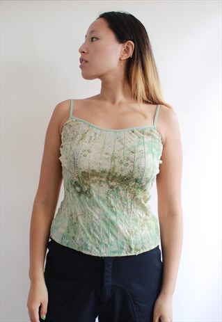 GREEN MESH CAMI EMBRODIERY TOP