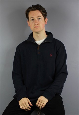 VINTAGE POLO RALPH LAUREN 1/4 ZIP SWEATSHIRT IN NAVY BLUE WI