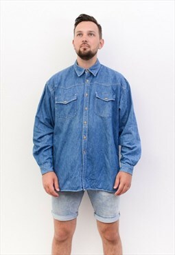 ORVIS Vintage mens XL Shirt Long Sleeved Retro Tee Top Denim