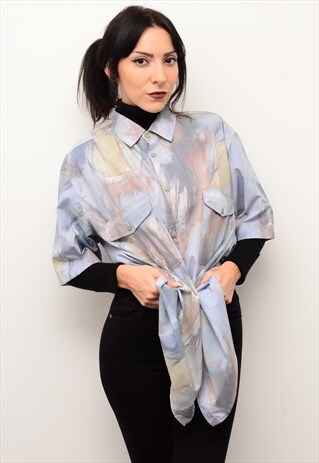 VINTAGE 90'S PASTEL ABSTRACT RETRO CRAZY PATTERNED SHIRT