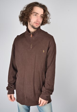 VINTAGE POLO RALPH LAUREN 1/4 ZIP SWEATSHIRT IN BROWN